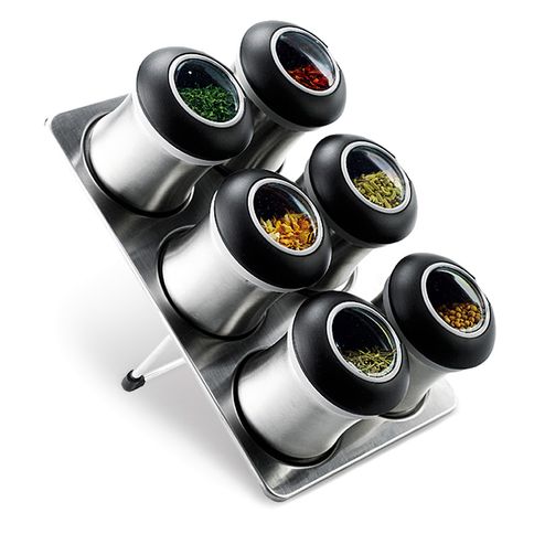Conjunto de 6 Porta Temperos e Suporte em Aço Inox com Imã Conjunto de 6 Porta Temperos e Suporte em Aço Inox com Imã