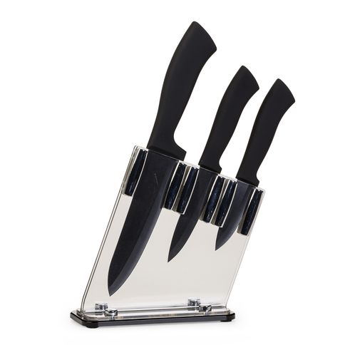 Conjunto de 3 Facas em Cerâmica e Bloco em Acrílico Kenya Preto