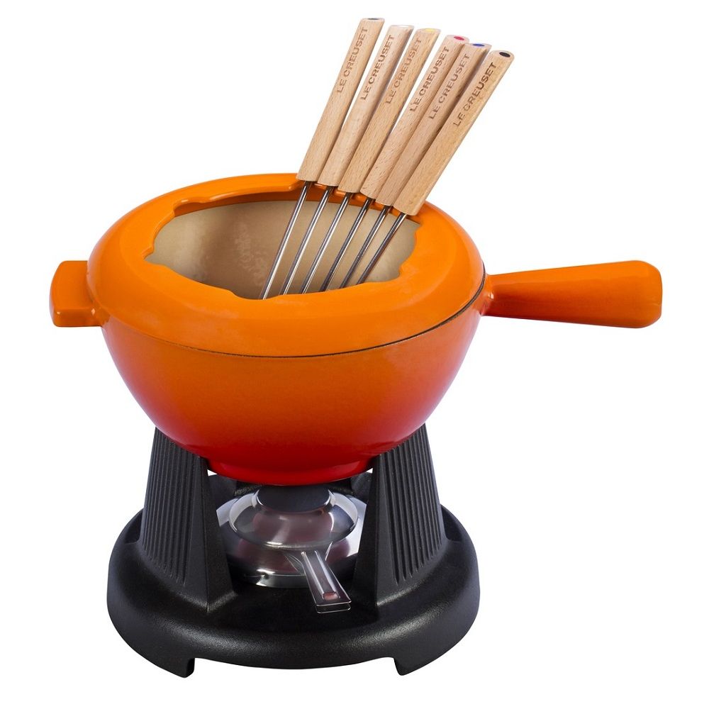 Fondue com 8 Peças em Ferro Fundido Le Creuset Laranja Listas
