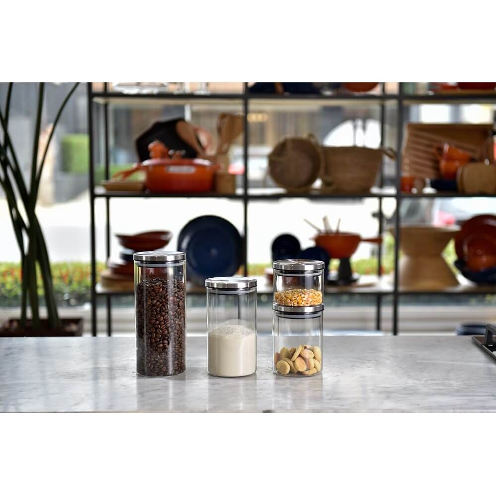 Pote Redondo Kitchen em Vidro com Tampa em Inox 1 Litro Kenya - hamcassab