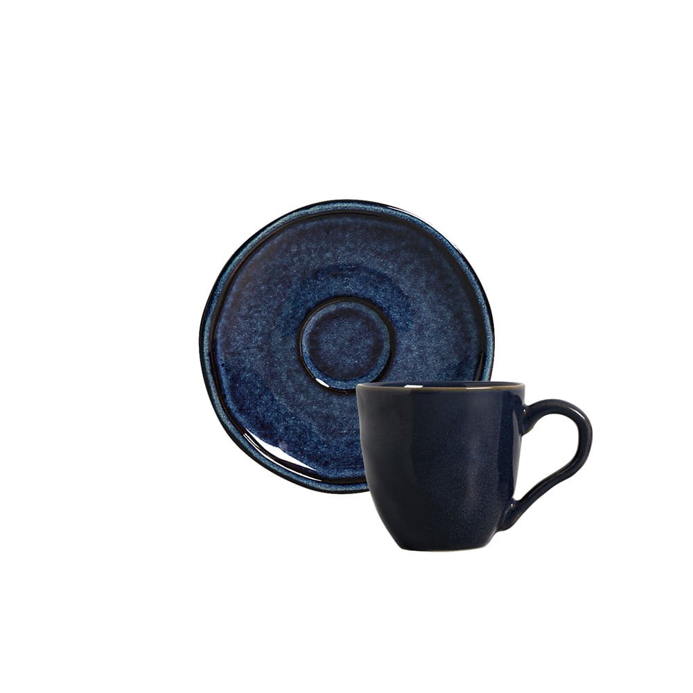 Xícara de Café com Pires Daily Happy Stoneware 70ml Porto Brasil Azul