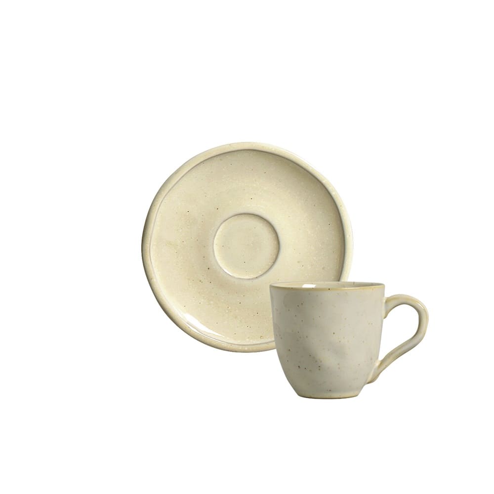 Xícara de Café com Pires Daily Shiny Stoneware 70ml Porto Brasil Bege