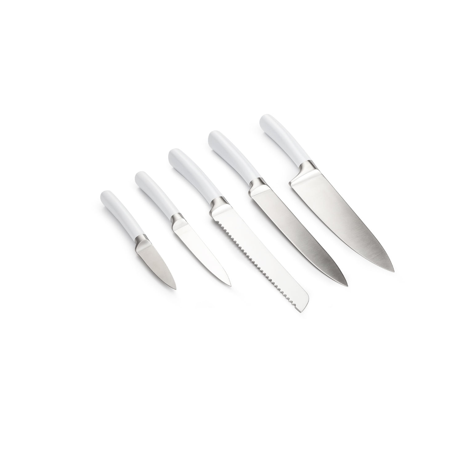 Bloco de Facas Inox 6 Peças Cepo Madeira Branca